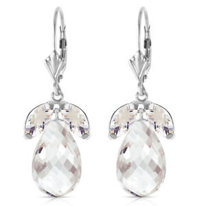 14K. GOLD LEVER BACK EARRINGS WITH NATURAL WHITE TOPAZ (White Gold)